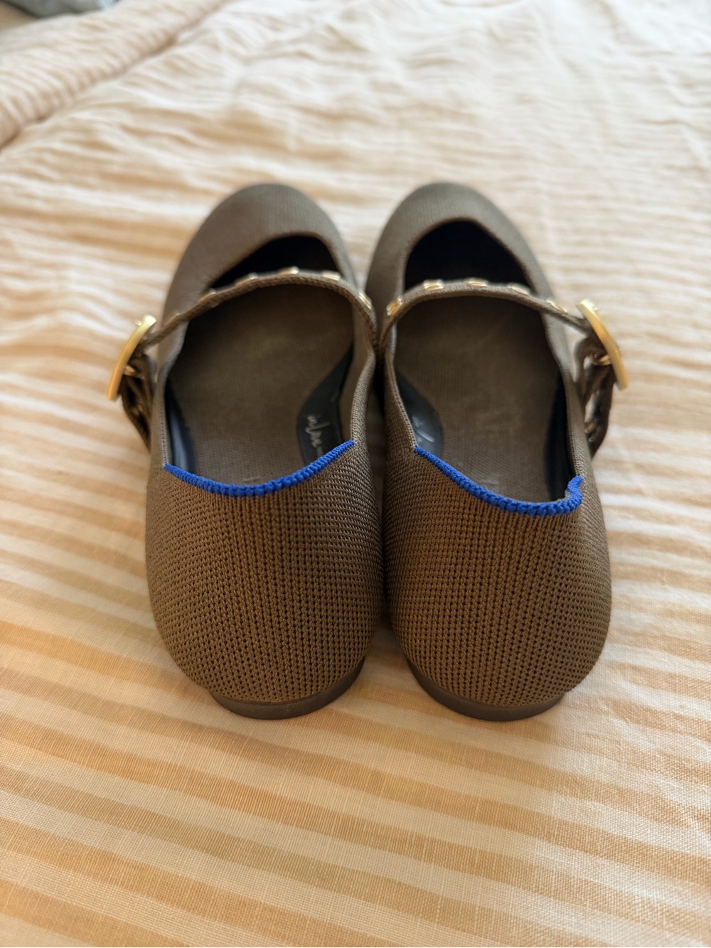 Rothy’s Women's Olive Green Mary Jane Flats with Gold Buckle Strap - Picture 3 of 4